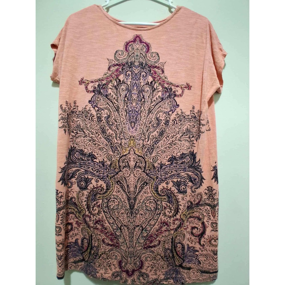 Soma Live Lounge Wear Paisley Print Peach Tunic Dress XSmall Luxuriously Softā